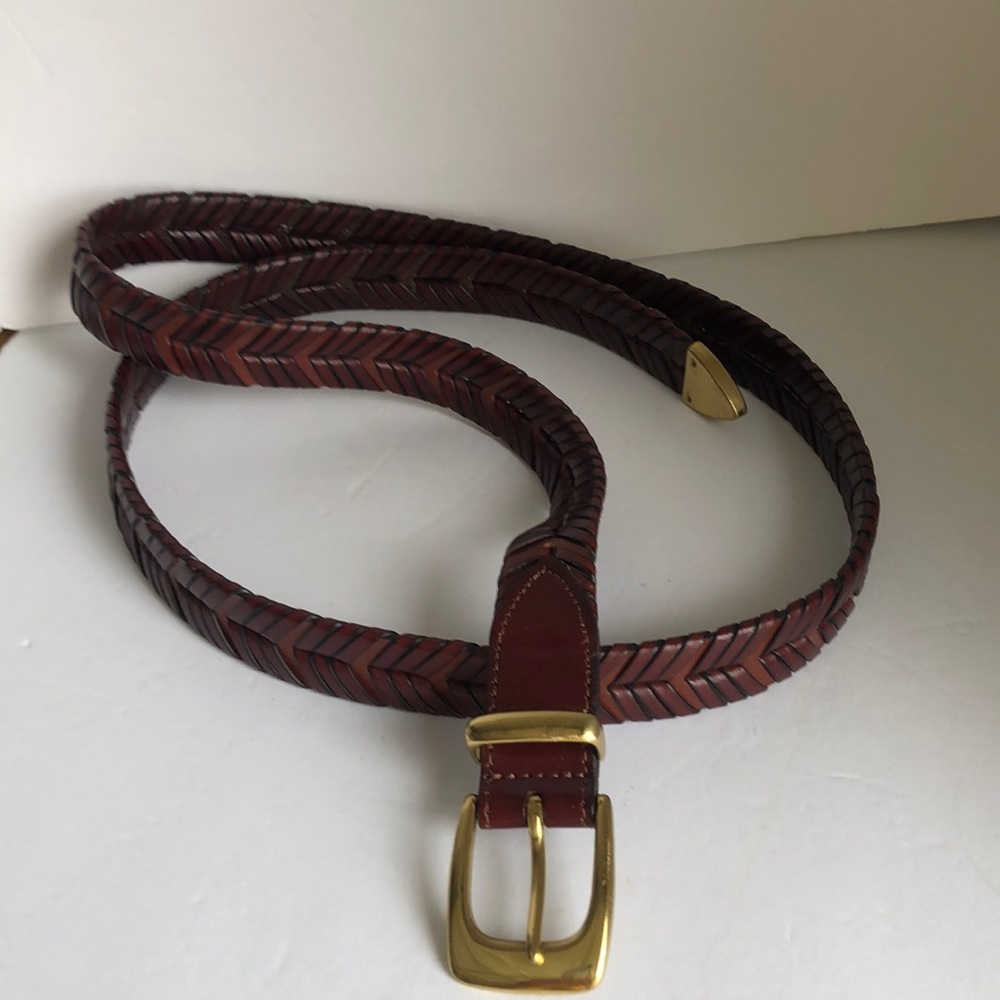 Genuine leather brown woven belt brass buckle size. 50 extra extra large